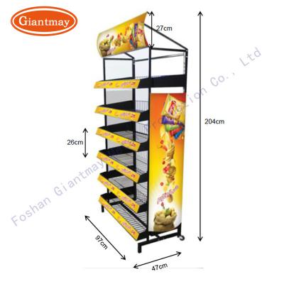 China Easy Popular Assembly 6 Tiers Wire Retail Rack With Baskets Potato Chips Display for sale