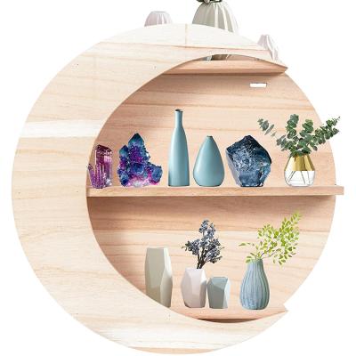 China Environmental Friendly Home Decoration Hexagon Shape Metal Frame Wooden Wall Shelf for sale