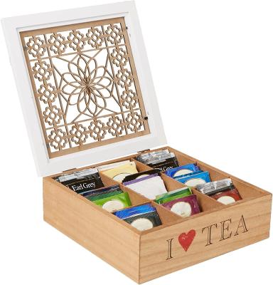 China China wooden tea box with carved wooden pattern9 compartments for tea bag or coffee box for sale