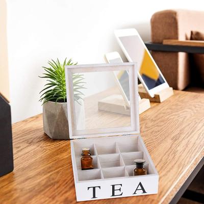 China China wooden tea box with 9 compartmentsUsed for transparent storage window for sale