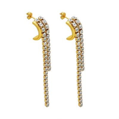 China Luxury Sensitive CZ Tassel Earrings Women Superior Gold Plated Stainless Steel Fashion Tassel Zircon Stud Earrings for sale