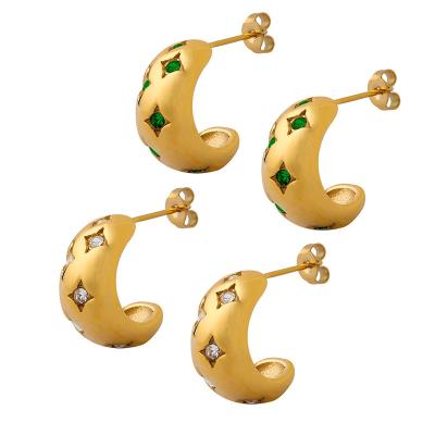 China FASHIONABLE Hot Selling Luxury Charming Geometric Gold Plated Rhinestone Stainless Steel Zircon Circle Stud Earrings Circle Ear Studs for sale