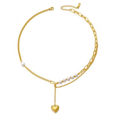 China TRENDY Hot Selling Gold Plated Adjustable Heart Necklace Fashion Individuality Stainless Steel Asymmetric Chain Necklace for sale