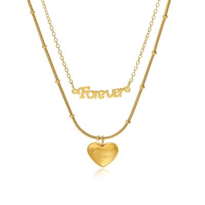 China TRENDY Hot Selling Adjustable Necklace Women Girls Stainless Steel Heart Letter Choker Necklace Fashion Multilayer for sale