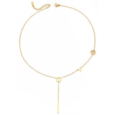 China FASHIONABLE Minimalist 18K Gold Plated Stainless Steel Love Letter Tassel Alphabet Choker Necklace Women Initial Necklace Women Girls for sale