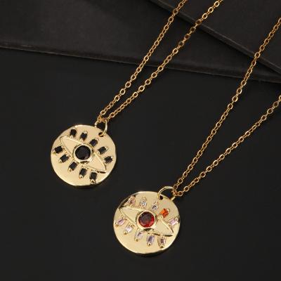 China New Arrival TRENDY Turkey Devil Eyes Coin Necklace Fashion Exquisite Colorful Rhinestone Evil Eyes Round Neckerchief Necklace for sale