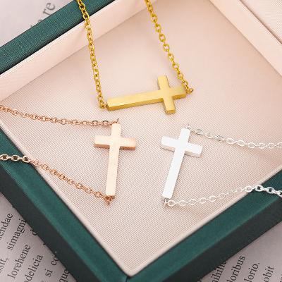 China FASHIONABLE Hot Selling Women Bar Classic Cross Side Stainless Steel Bar Vintage Necklace Choker Cross Necklace for sale