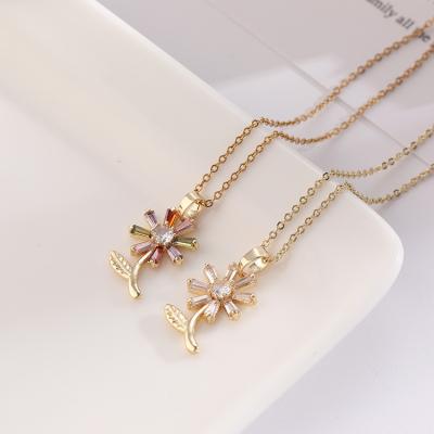 China Hot Selling FASHIONABLE Zircon Sunflower Necklace Shape Soft Gold Plated Sunflower Choker Necklace for sale