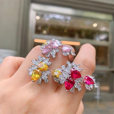 China New come 2022 FASHIONABLE Crystal Open Rings Exaggerated Irregularity colorful Diamond Rings For Women Girls sparkly for sale