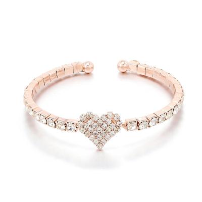 China New Come TRENDY Full Diamond Shiny Stainless Steel Crystal Heart Bracelets Rose Gold Zircon Heart Bangles For Women Girls for sale