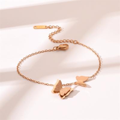 China Fashion Delicate Frosted Butterfly Bracelet Women Charming Gold Plated TRENDY Butterfly Bracelet Stainless Steel for sale