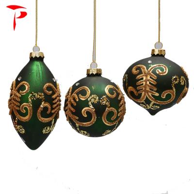 China Christmas Decoration Christmas Glass Ball Ornaments Wholesale Cone Velvet Green Christmas Decoration Ball With Glitter Ornaments Bulk Vintage for sale