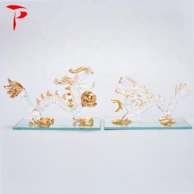 China Home Decoration Dragon Glass Craft Material Glass Cube Gold Vase Chirstmas Decor for sale