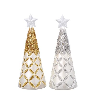 China Glitter LED Mini Glass Christmas Decoration Tree Gold Christamas Decoration Tree for sale