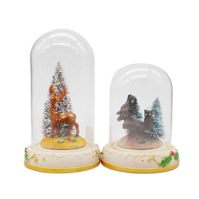 China Classic China Style Clear Glass Containers Dome Inside LED Deer and Owl Ornaments for Christmas for sale