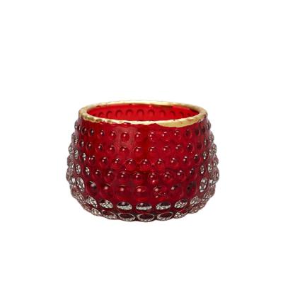 China Factory Direct Sale Mosaic Red Glass Candle Holder Crystal Candle Holder Bowl Items for sale