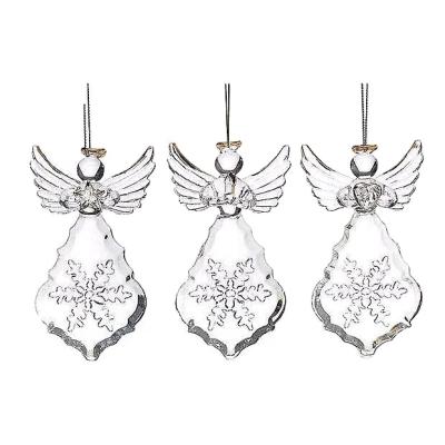 China 2019 Europe Wholesale Crystal Pendant Carved Gold Plated Glass Snowflakes Angel for sale