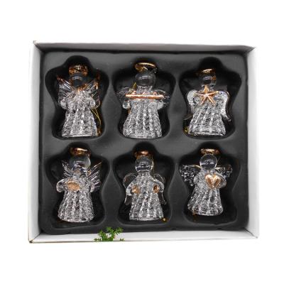 China Glass Set Of 6 Transparent Glass Hanging Ornaments Trace A Design In Gold Glass Christmas Decorations for sale