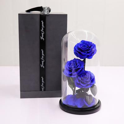 China Glass wedding decor Valentine Gifts Clear Preserved Rose in glass dome, leaded glass dome with wood base for sale