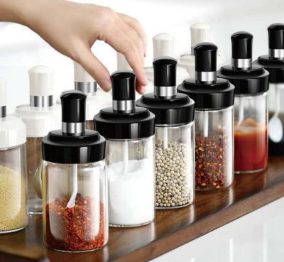 China Freshness Preservation Kitchen Storage Container with Spoon and Brush Honey Stick 250ml Glass Spice Seasoning Salt Sugar Sealed Bottle Jar for sale