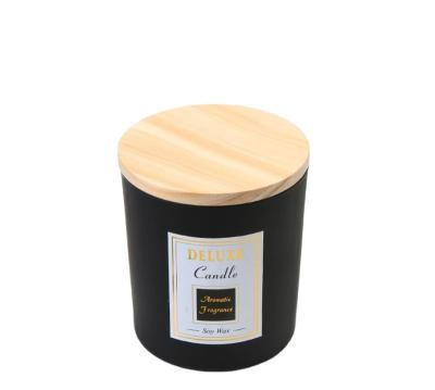 China Creative Multicolor Frosted Transparent Black White Home Decoration Candle Jars With Wooden Lids for sale