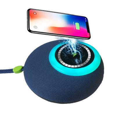 China Novelty 15W Wireless Charger Wireless Subwoofer Outdoor Led Small Mini Light Portable Smart Blue Tooth BT Speaker With Power Bank for sale