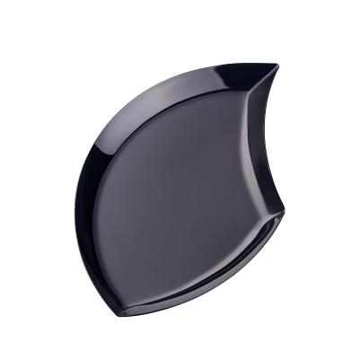 China 8 Colors Sustainable Leaf Shaped Black Titanium Fruit Sushi Candy Steel Dish for sale