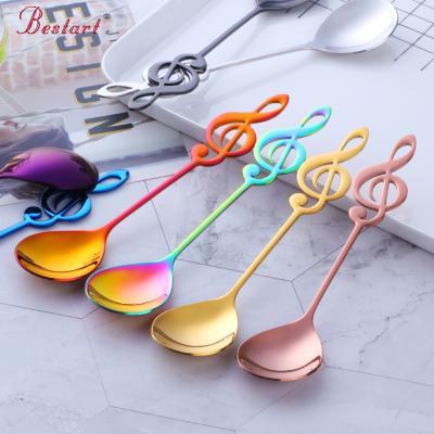 China Creative Viable Stainless Steel Colorful Metal Tableware Music Handle Stirring Dessert Coffee Tea Spoon for sale