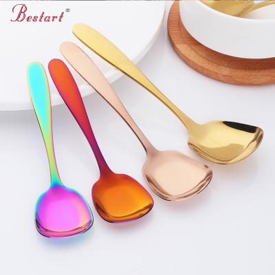 China Stainless steel viable tableware flatware creative colorfol success amazon square dessert spoon for sale