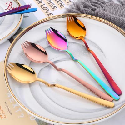 China Newest Design Viable Tableware Titanium Colorful Salad Fruit Fork Stainless Steel Noodles Fork Spoon for sale