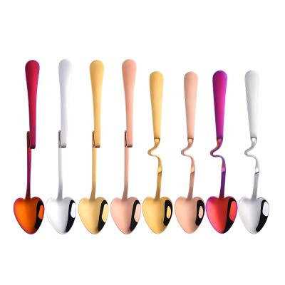 China Rainbow Disposable Hot Gold Gold Ware Titanium Metal Heart Shape Bent Coffee Spoon for sale