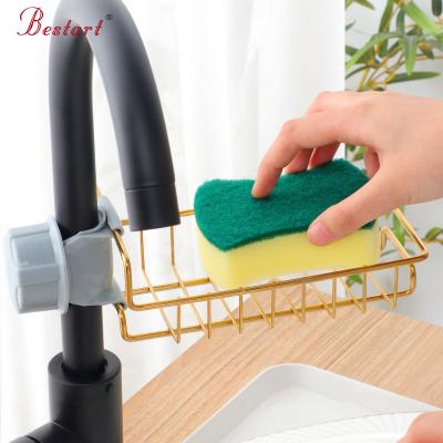 China Sustainable Household Stainless Steel Cloth Sponge Brush Drain Holder Kitchen Faucet Holder for sale