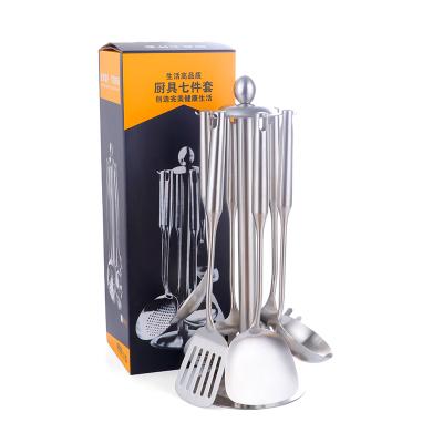 China Sustainable Kitchen Accessories 10pcs Cooking Tools Stainless Steel Serving Utensils Set With Rack for sale