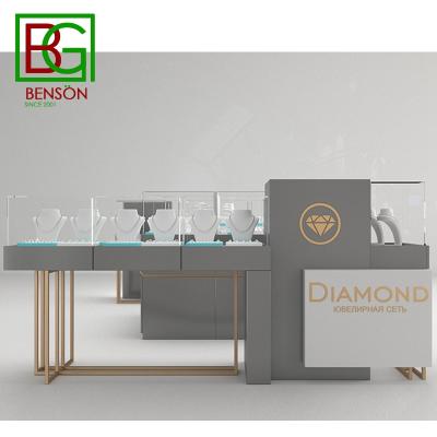 China Mall Mounted Diamond Display Jewelry Kiosk Glass Kiosk New Design Jewelry Showcase Display for sale