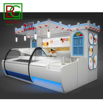 China New Process Mall Juice Bar Kiosk Fast Food Kiosk Design Hottest Style Rolled Ice Cream Kiosk For Sale for sale