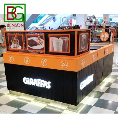 China Customized Popular Design Mobile New Mall Food Style Retail Ice Cream Kiosk Wooden Ice Cream Kiosk Fast Food Kiosk for sale