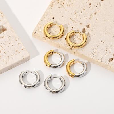 China Simple High Quality Waterproof Stainless Steel 18k Gold Plated Circle Clip Hoop Earrings Jewelry For Women Girls for sale