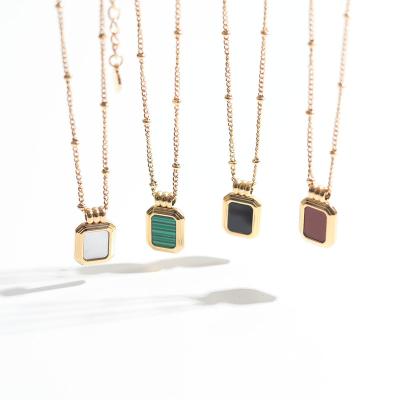 China Simple Waterproof Vintage Shell Square Pendant Necklace Clavicle Chain 18k Gold Plated Stainless Steel Necklace For Women Jewelry for sale