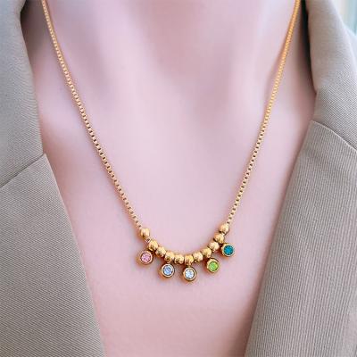 China Waterproof Zirconia Lucky Necklace Round Bead Clavicle As Chain Stacked 18k Gold Plated Stainless Steel Necklace For Women Jewelry for sale