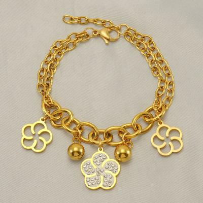 China TRENDY New Design 18k Gold Plated Non-Tarnishable Small Ball Flower Pendant Stainless Steel Bracelet for Women Jewelry for sale