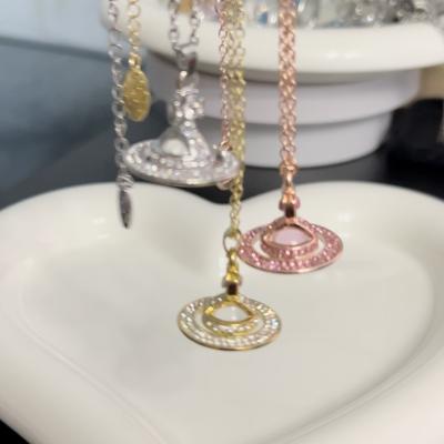 China New Arrival Waterproof Rhinestone Saturn Transparent Sphere Planet Necklace For Women Girls Stainless Steel Clavicle Chain Fashion Jewelry for sale