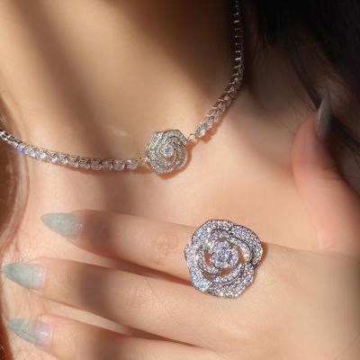 China Famous Luxury High Quality Fashionable Waterproof Designer Ring Necklace Bracelet Earring Flower Inspired Jewelry Set For Women for sale