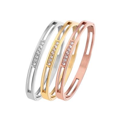 China Fashion Jewelry Wedding Party Anniversary Engagement Gift Hollow Out Crystal Stainless Steel Bangle Bracelet Accessories For Women for sale