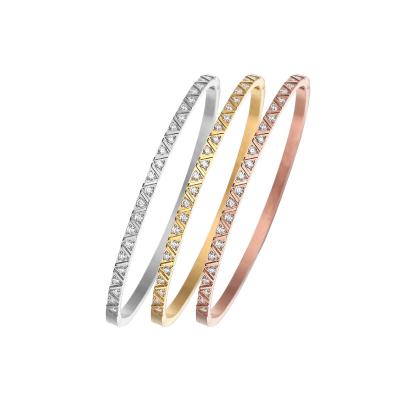 China Anniversary Engagement Gift Party Wedding Newcomers Fashion Crystal Stainless Steel Bangle Bracelet Jewelry Accessories For Women for sale