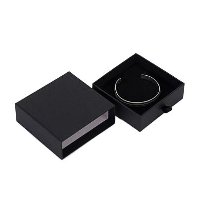 China Recyclable Black Velvet Paper Cardboard Packaging Drawer Jewelry Presentation Box Gift Box With Cotton Filled for sale