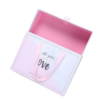 China Factory Price Recyclable Wholesale Cute Logo Gradient Color Art Paper Gift Box With Drawer Box for sale