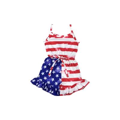 China Prairie Chic New Fashion Cute Cardboard Print Baby Romper Floating Sleeves July 4th for sale