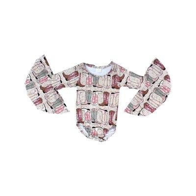 China New fashion grassland cardboard print cute chic baby romper western high fashion style children's clothing for sale