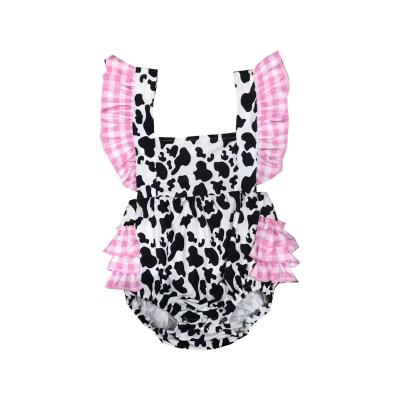 China Prairie Chic New Fashion Cute Cardboard Printing Baby Romper Floating Sleeves Western Style Clothes for sale