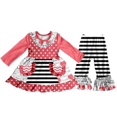 China Fashion 2017 Valentine's Day Ruffle Cotton Pink Baby Clothes Viable Kids Valentine Outfit Cute Cheap for sale